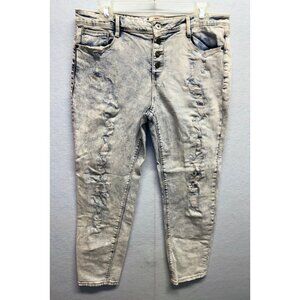 L.E.I. Ladies Juniors Distressed Button Fly Stretch Jeans Blue Size 13 Regular